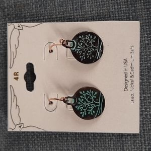 Tree of Life Dangle Fish Hook Earring Patina Bronze Color Metal USA Design Gift